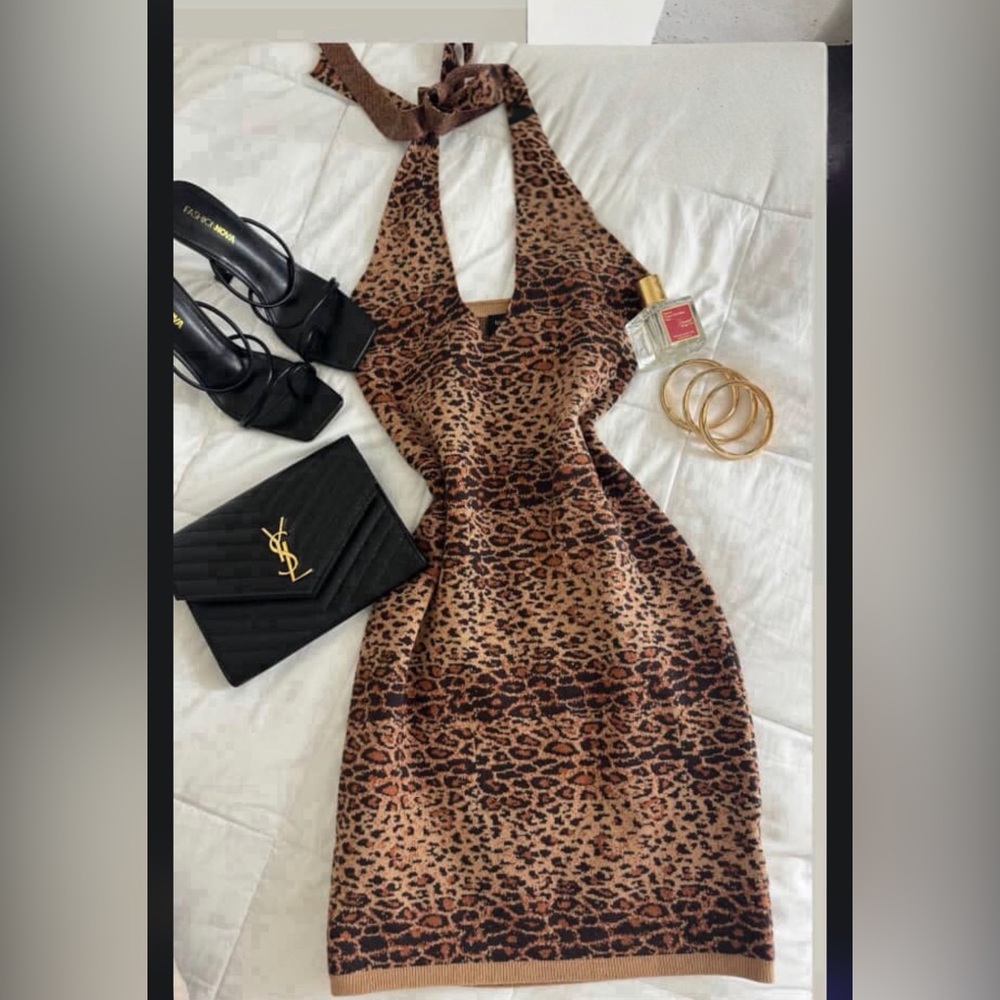 Womens Leopard Print Halter Dress